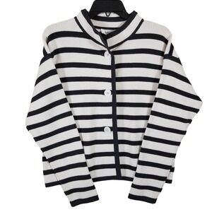 Splendid Black White Striped Ribbed Knit Cardigan Sweater Mock Neck RS5J100 New